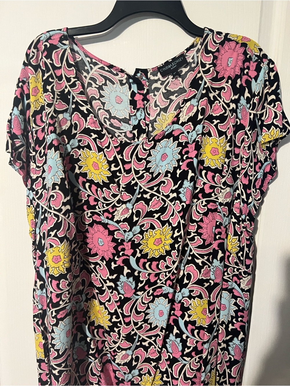 Cynthia Rowley Black Tunic with Pink, Yellow & Light Blue Floral Print